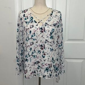 Apt 9 Criss Cross Leopard Print Chiffon Top